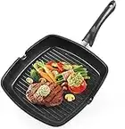 Gotoll Sartén Parrilla 28cm,Grill Asador con Rayas,Sartén Grill Cuadrada Plancha de Aluminio Fundido con Antiadherente,Apto para Todo Tipo de Cocinas Incluido Inducción, Libre de PFOA