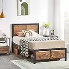 VECELO Twin Platform Bed Frame/Mattress Foundation with Rustic Vintage Wood Headboard, Strong Metal Slats Support, No Box Spring Needed