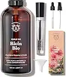 Bionoble Huile de Ricin Bio 100ml - 100% Pure, Naturelle et Pressée à Froid - Cils, Sourcils, Corps, Cheveux, Barbe, Ongles - Vegan Castor Oil - Bouteille en Verre + Pipette + Pompe + Kit Mascara