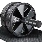 Amonax - Rodillo de rueda para abdominales con alfombrilla grande para ejercitar abdominales, doble rueda con modos de entrenamiento de fuerza dual en el gimnasio en casa