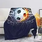 HUGS IDEA Couverture motif ballon de football - Pour garçons et hommes - Taille complète - Châle et drap de lit - Pour la maison, le canapé, le bureau - M