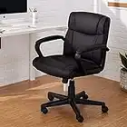 Amazon Basics Classic Leather-Padded Mid-Back Office Desk Chair with Armrest - Black