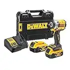 DeWalt Clé Impact sans balais XR 18 V 1/2" 406 Nm avec anneau de rétention avec 2 batteries Li-Ion 5 Ah et mallette TSTAK marque, DCF921P2T-QW, Multicolore