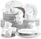 VEWEET Nikita Juegos de Vajillas 60 Piezas de Porcelana con 12 Taza 175 ml, 12 Platillos, 12 Platos, 12 Platos de Postre y 12 Platos Hondos para 12 Personas