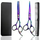Professional Hair Cutting Shears Set,6 Inch Barber hair Cutting Scissors Thinning Shears Sharp Blades Hairdresser Haircut For Women/Men/kids 420c Stainless Steel Rainbow Color (C)