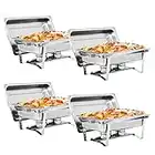 SUPER DEAL Newest 4 Pack 8QT Food Warmer, Rectangular Chafing Dish Buffet Set w/Foldable Frame Legs, Stainless Steel Full Size Chafer Dish for Parties