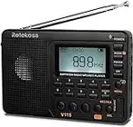 Retekess V115 Digital Radio AM FM, Portable Shortwave Radios, Rechargeable Radio Digital Tuner and Presets, Support Micro SD and AUX Record, Bass Speaker Black