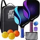 JoncAye Pickleball Paddles Set of 2, Pickleball Set with 2 Lightweight Rackets, 4 Indoor and Outdoor Balls, 1 Carrying Bag, 1 Mesh Ball Pouch, 2 Grip Tapes, Pickle Ball Raquette Set for Adults, Teens