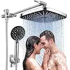 Veken 12 Inch Rain Shower Head with 5 Settings High Pressure Handheld Spray, Rainfall Shower Head with Adjustable Extension Arm, Chrome Dual Shower Head and Handheld Shower Head Combo with 70” Hose.