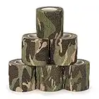 SEADESKY 6Pcs Camo Wrap Tape Self Adhesive Bandage Wrap Elastic Vet Wrap Protective Camouflage Tape for Gun, Rifles, Shotguns, Handles Stealth Self Adherent Cohesive Bandage 2 Inch (Woodland Camo)