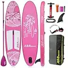 A&BBOARD Inflatable Stand Up Paddle Board 10'6''x32''x6'' SUP Board Paddle board Accessories Three Fins, Adjustable Paddling, Pump, Backpack, Leash, Paddle Boards for Adults (10'6''x32''x6'', Pink)