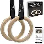 LISTHEN Anelli Ginnastica e Crossfit in Legno, Anelli Calisthenics per Suspension Training, per Casa e Esterni, Trazioni Dips Pull up, Allenamento a Corpo Libero, Spessore 32 mm, Cinghie Regolabili