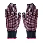 QCBO 2 Pieces Heat Resistant Gloves Silicone Non-Slip Gloves for Hair Styling Curling Iron, Fit All Hand Sizes (Rose red Silicone dots)