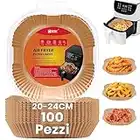 100 Pezzi Carta Forno Per Friggitrice Ad Aria, BISNIE Teglie Per Friggitrice Ad Aria Quadrati, Antigrasso Antiaderente Fodera in Carta Monouso per 5.0-6.0L Air Fryer, Forno, Padelle, Microonde(20cm)