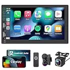 Autoradio 2 DIN iOS CarPlay & Android Auto & Mirror Link,Bluetooth avec RDS/AM/FM,7 Pouces 1080P HD Ecran Tactile,Multimédia de Voiture avec Caméra de Recul/USB/SWC/Entrée AV,Map Navigation,Subwoofer