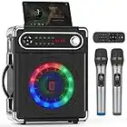 Bluetooth Lautsprecher, Tragbarer Kabelloser Lautsprecher Box Musikbox mit Gemischtfarbigen LED-Leuchten und 2 Mikrofon, Laut mit Druckvollem Bass unterstützt USB/TF-Karte/AUX/FM/Rec für Party