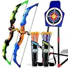 TOY Life 2 Pack Bow and Arrow for Kids 4-6-8-12-14 Years Old, Outside Outdoor Toys Games for Kids, Kids Bow and Arrow Set with LED Lights, Archery Set with Standing Target, 20 Suction Cup Arrows