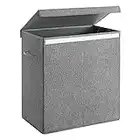 SONGMICS Sturdy Double Laundry Hamper with Lid & Removable Fabric Bag, 142L Large Clothes Hamper 2 Section, Laundry Basket with Handles for Closet, Laundry Room, Bedroom, Bathroom, Gray ULCB02G