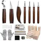 Holz-Schnitzwerkzeug Set, 23 in 1 Schnitzmesser Set mit 7-tlg Schnitzmesser,10 Pcs Holzblöcke,Schnittfeste Handschuhe,Schleifstein,Lineal,Aufbewahrungsbox Holzwerkzeug Schnitzset für Anfänger/Profis