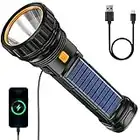 Solar Led Wiederaufladbare Taschenlampe, Batteriebetrieben Wasserdichte Taschenlampe mit 1200mAh Integriert Batterie, USB Taschenlampe mit 3 Licht-Modi, Leichte Taschenlampe Led Aufladbar für Draußen