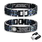 MEALGUET Free Custom Engraving Medical ID Bracelet 2-tone Blue Black Titanium Steel Chunky Men's Medical Alert Bracelet Wristband for Dad Husband Grandpa Customizable & Waterproof