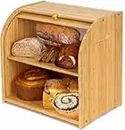 Purbambo Bambus-Brotbox für Küchentheke, doppellagiger Rolldeckel, Brotbehälter, Lebensmittelaufbewahrungsbehälter mit verstellbarem Regal