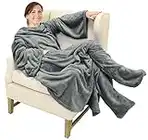 Catalonia Classy Wearable Snuggle Blanket with Sleeves and Foot Pocket, Soft Cosy Fleece Slankets for Women Warm Fluffy Plush Throws Winter TV Blanket for Sofa Couch 190 x 135 cm, Grey