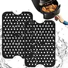 Vicloon Air Fryer Matten Liners,2 Stück Air Fryer Liner,perforierte Ausführung,Wiederverwendbar,Easy Clean Luftfritteuse Pad Antihaft Silikon Zubehör for Ninja,5.3x7.87 Zoll-Schwarz