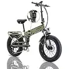 PASELEC Electric Bikes for Adults Folding Electric Bicycle Fat Tire 20 * 4.0 Ebike Powerful Motor 48V 12AH E bikes with Double Shock Absorption, 9 Gears Speed for Men Women (Green)