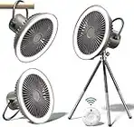 POWERbeast Desk Fan, 10000mAh USB Rechargeable Battery Fan Portable Fan with Remote Control, LED Light, Tripod, Timer, 3 Speeds Wind, Silent Table Fan for Camping Tent Desktop Bedroom - Brown