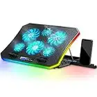 TopMate C12 Ventilador PC Portátil RGB de Juego de Escritorio, Enfriador para Ordenador Portátil 15,6-17,3", Soporte de Refrigeración con 8 Alturas Ajustables y 6 Ventiladores- Luz LED de Hielo Azul