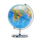 Exerz 20cm Mappamondo - Mappa Inglese - Con Base In Metallo Globo Della Scuola Decorazione/Educazione/Geografica/Moderna - Mappa politica - Diametro 20cm - Blu