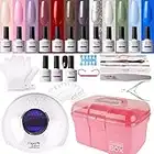 Candy Lover - Kit de manicura de gel de 36 W, lámpara UV LED, lámpara para secado de uñas, 15 unidades de esmalte semipermanente, juego de base de acabado y herramientas para manicura