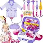 Tepsmigo Doctor Kit for Kids with Carry Case, Doctor Halloween Costume for Kids, Pretend Play Kids Doctor Set with Stethoscope and Coat, Play Doctor Set for Kids Age 3+