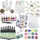 Kit résine transparente avec lampe pigments moules, résine UV 8pcs claire 10 moules 17 biseaux 13 teintures 24 décorations brillantes + lampe UV portable Brucelles pour artisanat de pendentifs bijoux