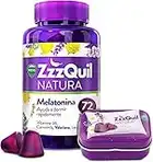 ZzzQuil Natura, Melatonina, Pastillas Para Dormir de Melatonina pura y Extractos de Valeriana, Camomila y Lavanda, 72 gummies + Cajita de viaje, Sabor Frutos del bosque