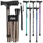 Folding Cane by Vive - Sturdy Lightweight Walking Stick for Men & Women - Collapsible Cane Design for Portability & Convenience - Sleek & Fashionable Look (Leopard)