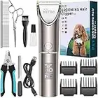 Dog Clippers, HETOO Professional Dog Grooming Clipper Kit for Dogs Cats Pets, Low Noise High Power Rechargeable Cordless Pet Hair Clipper Shaver Trimmers Set for Thick to Heavy Coats