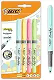 BIC Intensity, Highlighter Grip, Evidenziatori Pastello Colorati, Tecnologia Anti-Essicazione e Punta a Scalpello, 4 Unità, Cancelleria Scuola