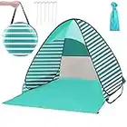 Novelfun UPF 50+ - Tenda da spiaggia facile da aprire, portatile, per 2-3 persone, protezione UV per famiglia, giardino, campeggio, include borsa da viaggio e picchetti (verde)