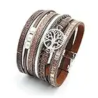 Luluadorn Women Tree of Life Leather Wrap Bracelet Brown Multi-Layer Wraps Wristband Bracelets