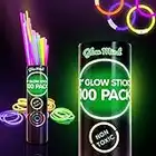 100 Glow Sticks Bulk Party Supplies — Glow in The Dark Fun Party Pack with 8" Glowsticks and Connectors for Bracelets and Necklaces for Kids and Adults