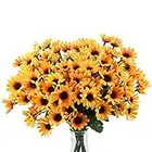 Uieke 6 Bundles Sunflowers Artificial Flowers Daisy Mums Fake Flowers Outdoor UV Resistant No Fade Fall Flowers 24 Stems Greenery Shrubs Indoor Outside Home Wedding Office DIY Garden Décor (Yellow)