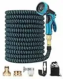 Expandable Garden Hose Pipe, 150FT/45M Flexible Hose Pipe with 10 Function Spray Gun Nozzle Brass Fittings Wall Hanger Storage Bag, Anti-Leakage Lightweight Pipe for Gardening Car Washing Pet Bathing