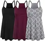 SUIEK Women's Nursing Tank Top Cami Maternity Bra Breastfeeding Clothes (Medium, A-Black+Burgundy+Grey Print)