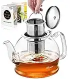 Teiera, STNTUS Teiera Vetro con Infusore, 1200ml Teiere in Vetro con Filtro per Tisane e tè in Fiore, Teiera con Filtro, Teiera Microonde Sicuro