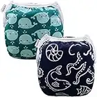 ALVABABY Swim Diapers 2pcs Baby & Toddler Snap One Size Reusable Adjustable Baby Shower Gifts Baby Boy SW18-21