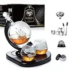 Decanter per whisky, Set Caraffa Vino a Globo con 2 Bicchieri, Perline Pulizia, 4 Cubetti Ghiaccio in Acciaio Inox e Pinza, Dispenser Bevande, Liquori, Scotch, Bourbon, Conf. Regalo (850ml)