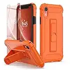 ORETECH Designed for iPhone XR Case, and [2 x Tempered Glass Screen Protectors] [Heavy Duty Protection] [Kickstand & Phone Holder] 5 in 1 Full Body Shockproof Protective Cover for iPhone Xr - Orange