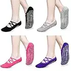 Non Slip Yoga Socks for Women Non Skid with Grips Socks for Yoga, Pilates, Barre, Home & Hospital 4 Pack